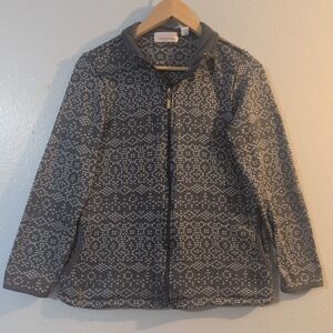 Stan Herman Sweater Jacket Size Small  Zip Coat Gray White Geometric